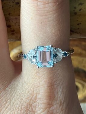 Natural Aquamarine Blue Diamond Sterling Silver Ring Size 10